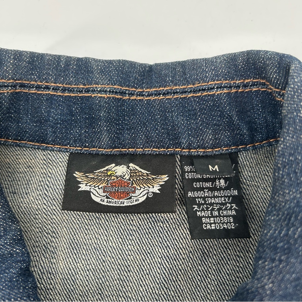 Harley Davidson Embroidered Wing Logo Denim Jacket Size Medium - Picture 8 of 9
